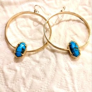 Kendra Scott, Elora, turquoise and 14k gold plated hoop earrings.